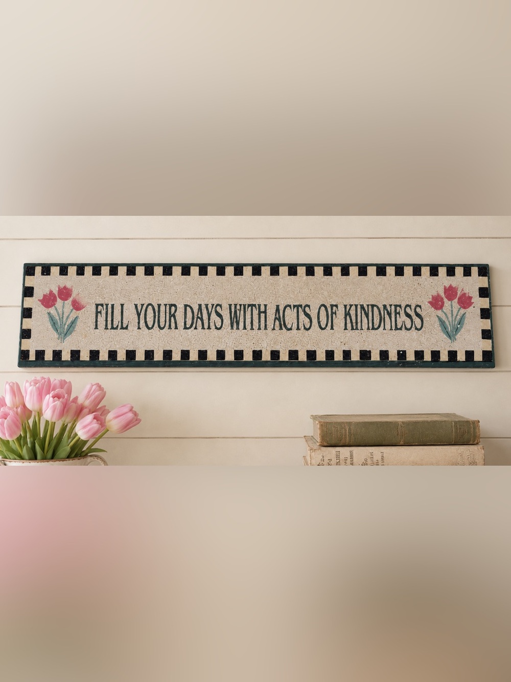 Cottagecore acts of kindness wall decor checkered tulips